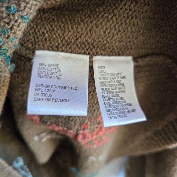 Embroidered Chocolate Brown Cardigan Large Fall Leaves Cottagecore Rustic New - Picture 7 of 9